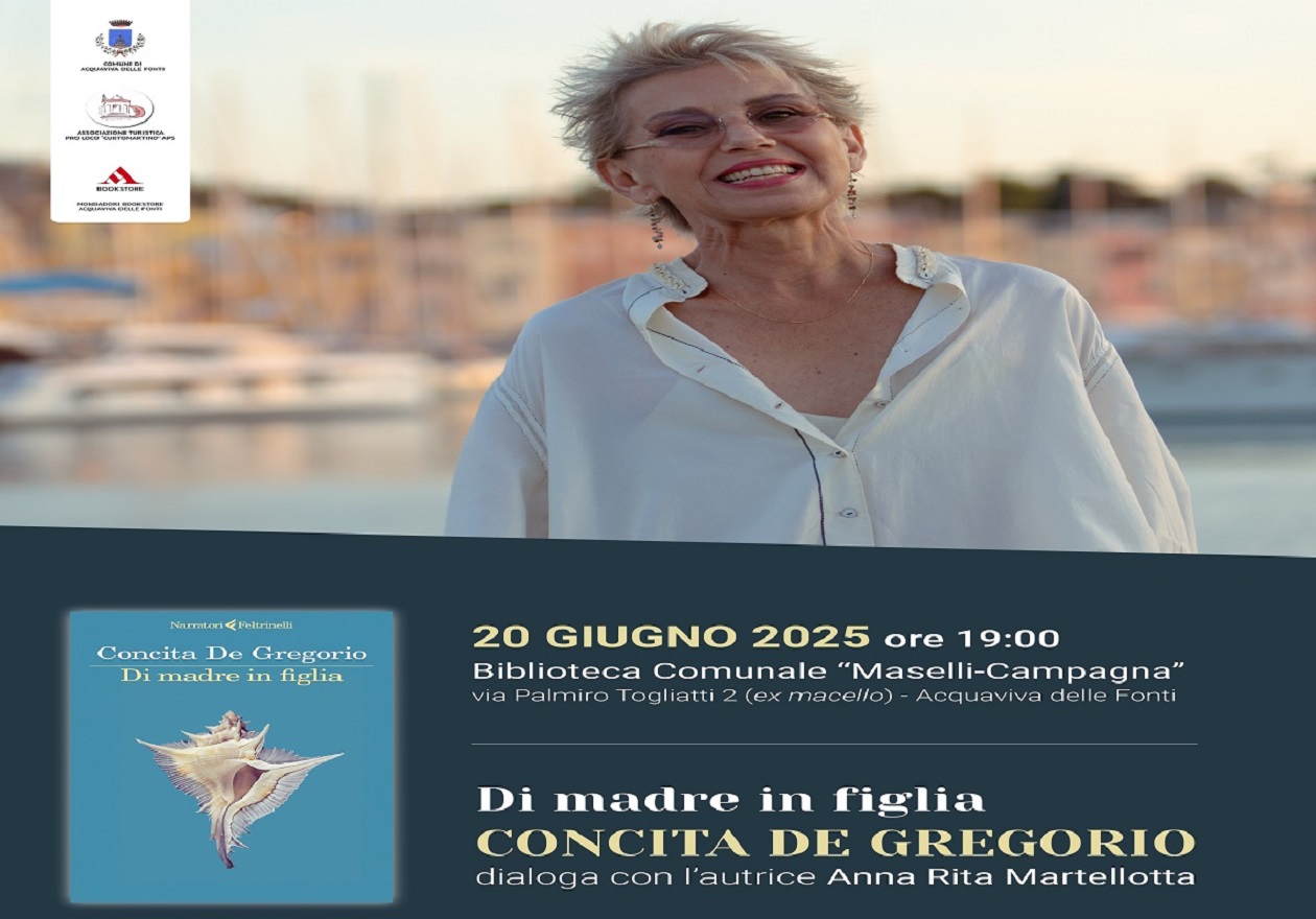 Concita De Gregorio presenta “Di Madre in Figlia” ad Acquaviva delle Fonti