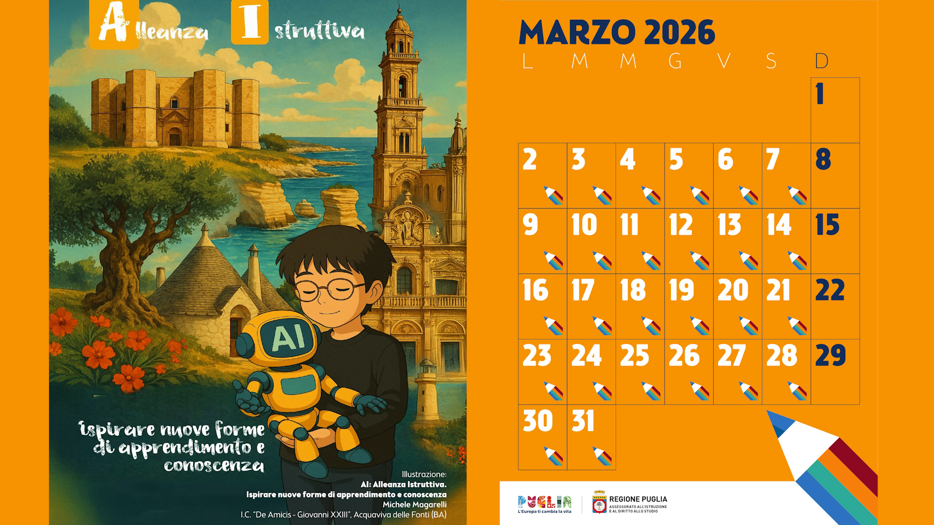 Michele Magarelli dell’I.C. “De Amicis – Giovanni XXIII” tra i vincitori del contest della Regione Puglia per il primo calendario scolastico della Puglia